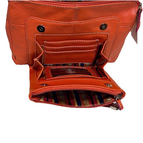 Tignanello Organizer Crossbody Poppy Orange Leather Soft Pebble Handbag New - Picture 3 of 10
